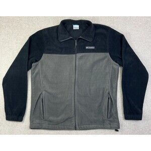 Columbia Fleece Jacket Full Zip Men's Large Tall Gray Black Pockets Long Sleeve